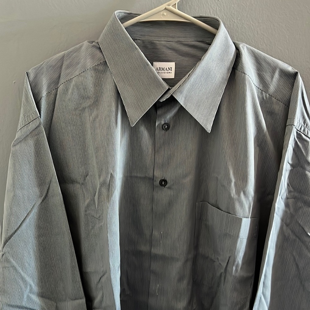 Armani Collezioni grey white black pinstripe shirt size large 45 18.